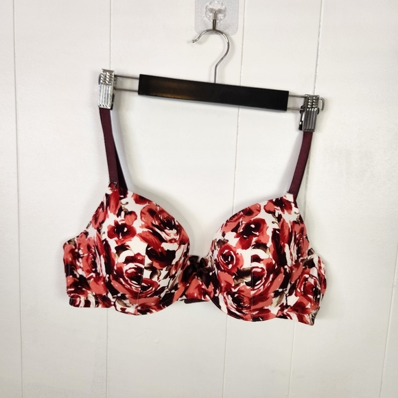 Soma Padded Underwire T-Shirt Bra Red Roses Lingerie Size 36D - Picture 1 of 6